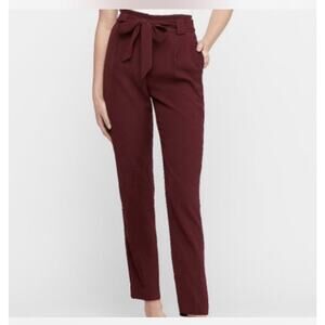 Women's Express Ankle High Rise Burgundy Belted Dress Pants With Pockets Size 12